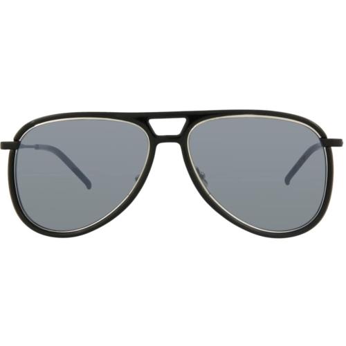 Saint Laurent Classic 11 56mm Aviator /pilot Sunglasses Black Silver - Frame: Black, Lens: Black