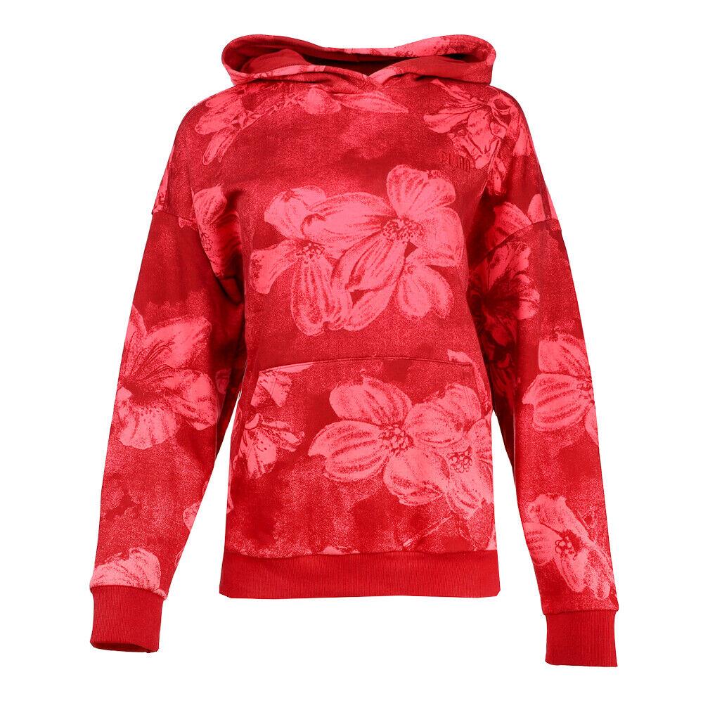 Puma Essentials+ Floral Graphic Pullover Hoodie Womens Red Casual Outerwear 6847