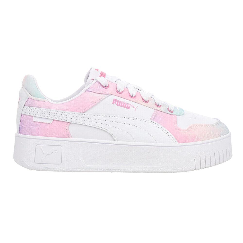 Puma Carina Street Watercolor Lace Up Womens Pink White Sneakers Casual Shoes - Pink, White