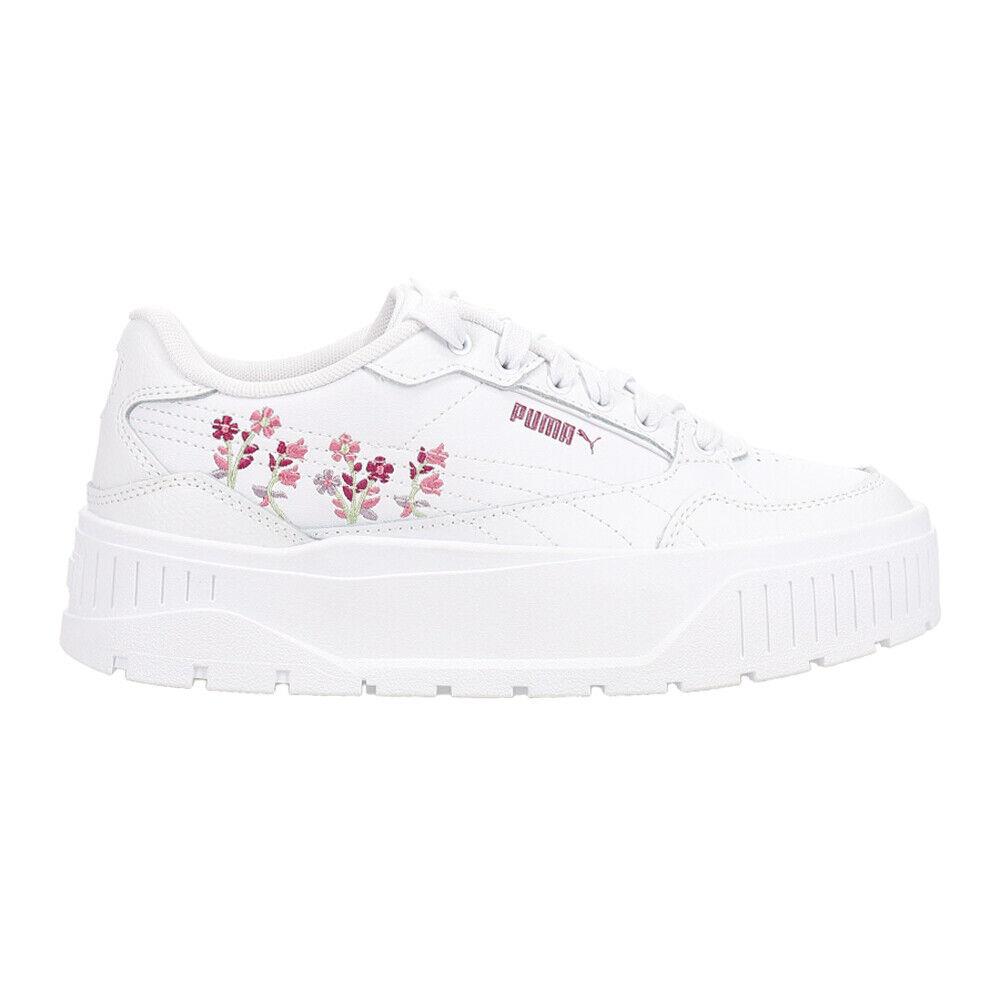 Puma Karmen Ii Idol Novelty Embroidered Floral Lace Up Womens White Sneakers Ca - White