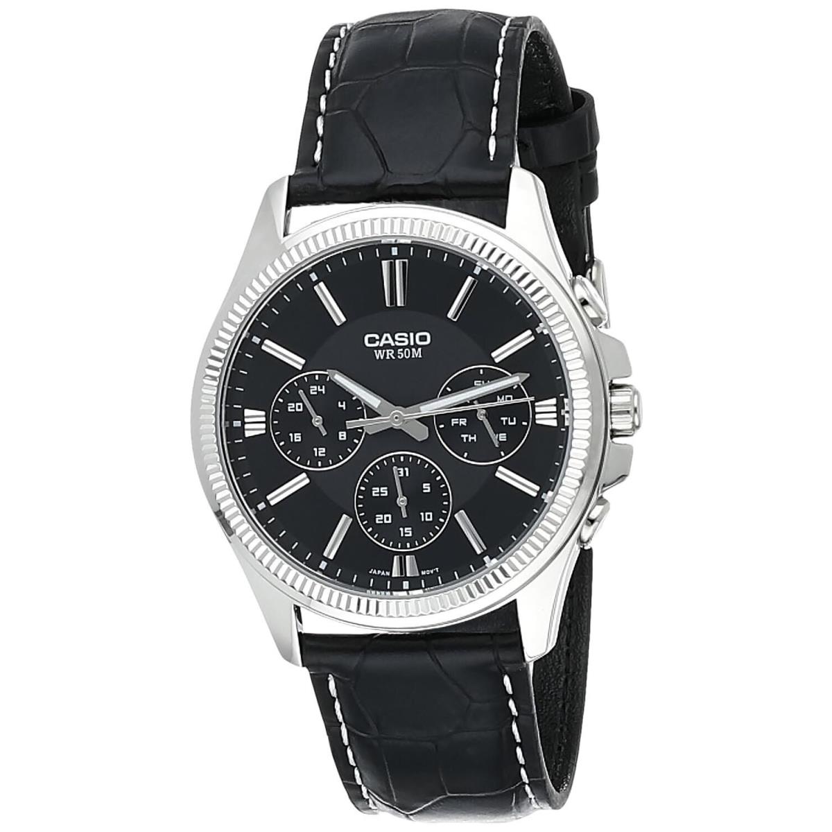 Casio MTP-1375L-1 Men`s Watch Black Leather Band Analog Display