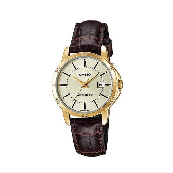 Casio Leather Band Mineral Glass Analogue Date Watch LTP-V004GL-9A