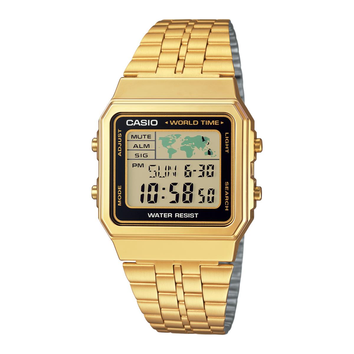 Casio A500WGA-1DF Men`s Watch Digital World Time Gold Stainless Steel