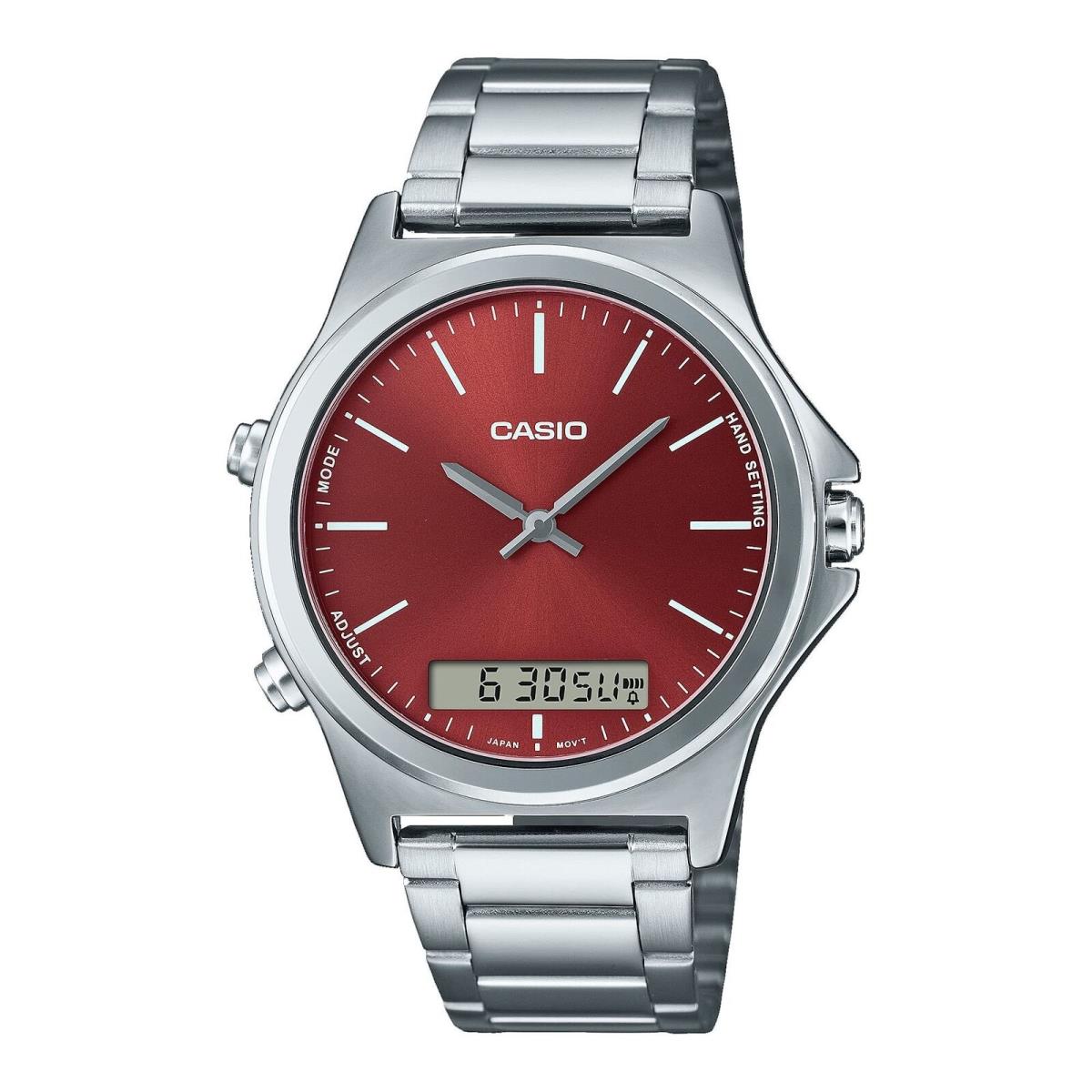 Casio MTP-VC01D-5E Men`s Watch Stainless Steel Band Red Dial Analog