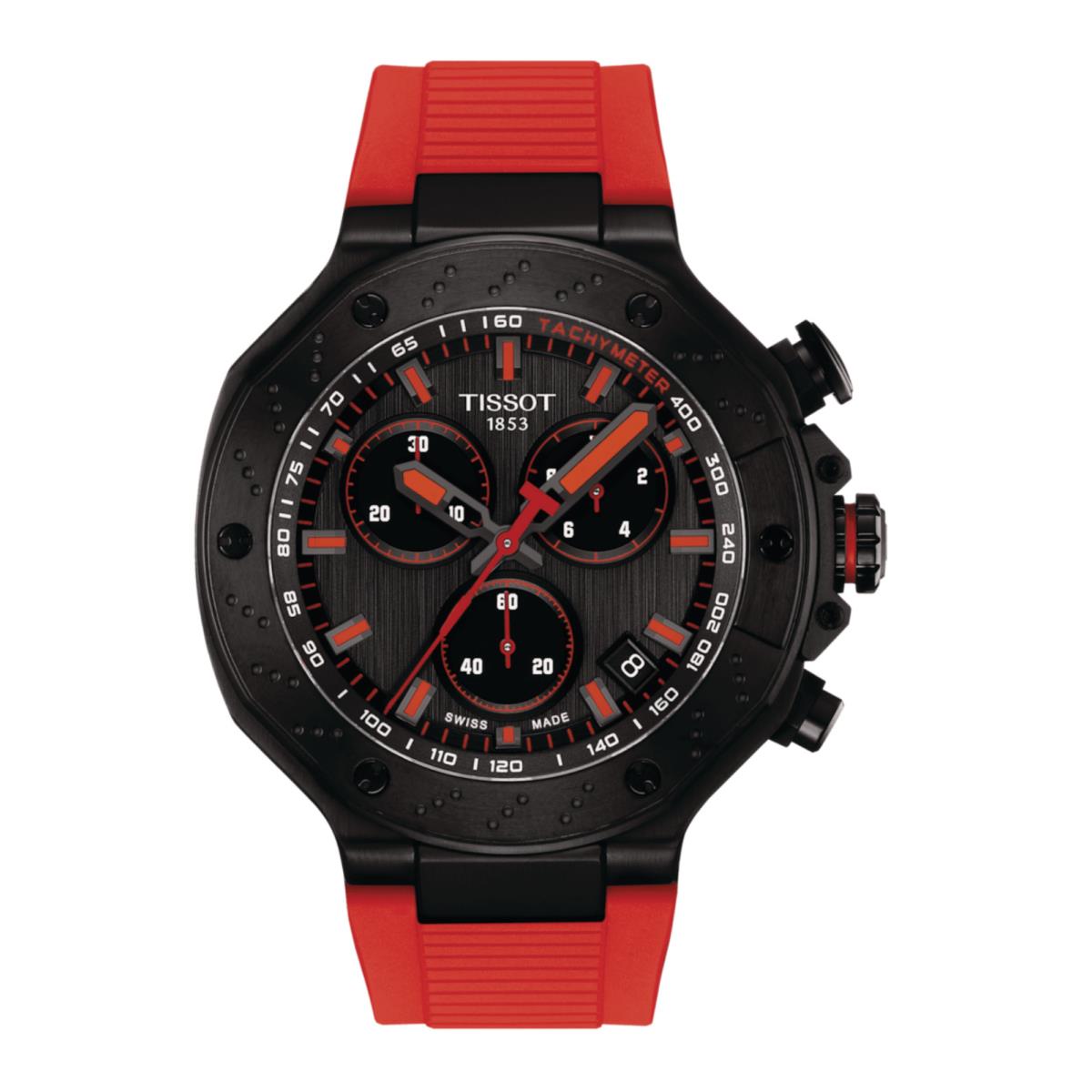 Tissot T-race T141.417.37.061.01 Chrono 45 mm Black Pvd Red Rubber Men`s Watch