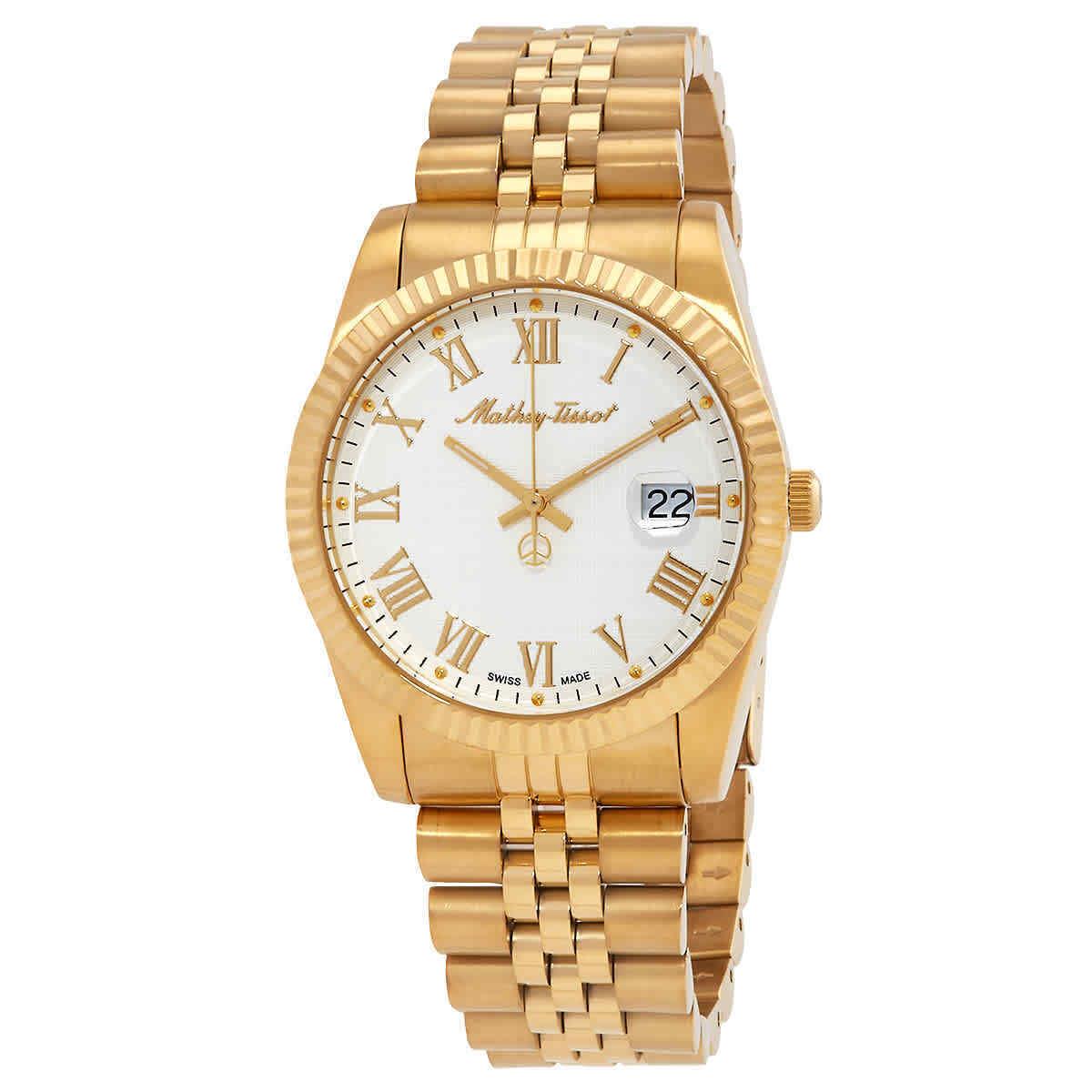 Mathey-tissot Mathy Iii Roman White Dial Unisex Watch H810PBRI - Dial: White, Band: Yellow Gold-tone, Bezel: Yellow Gold-tone