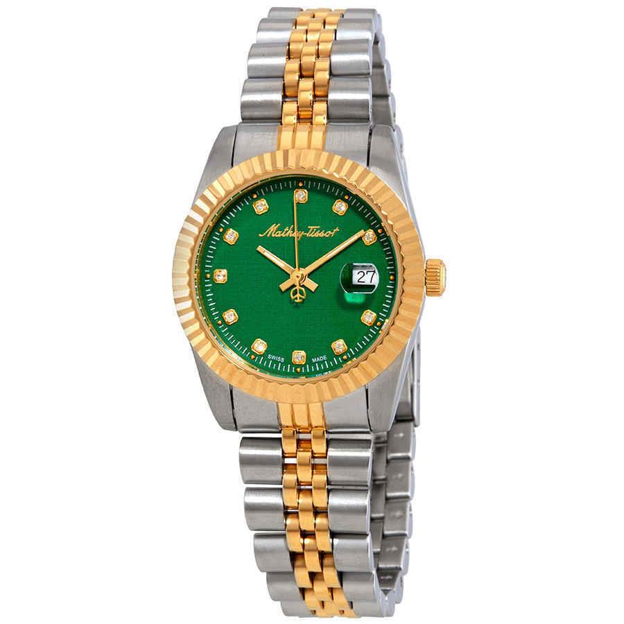 Mathey-tissot Mathey Iii Quartz Crystal Green Dial Ladies Watch D810BV - Dial: Green, Band: Yellow, Gold, Silver, Bezel: Gold