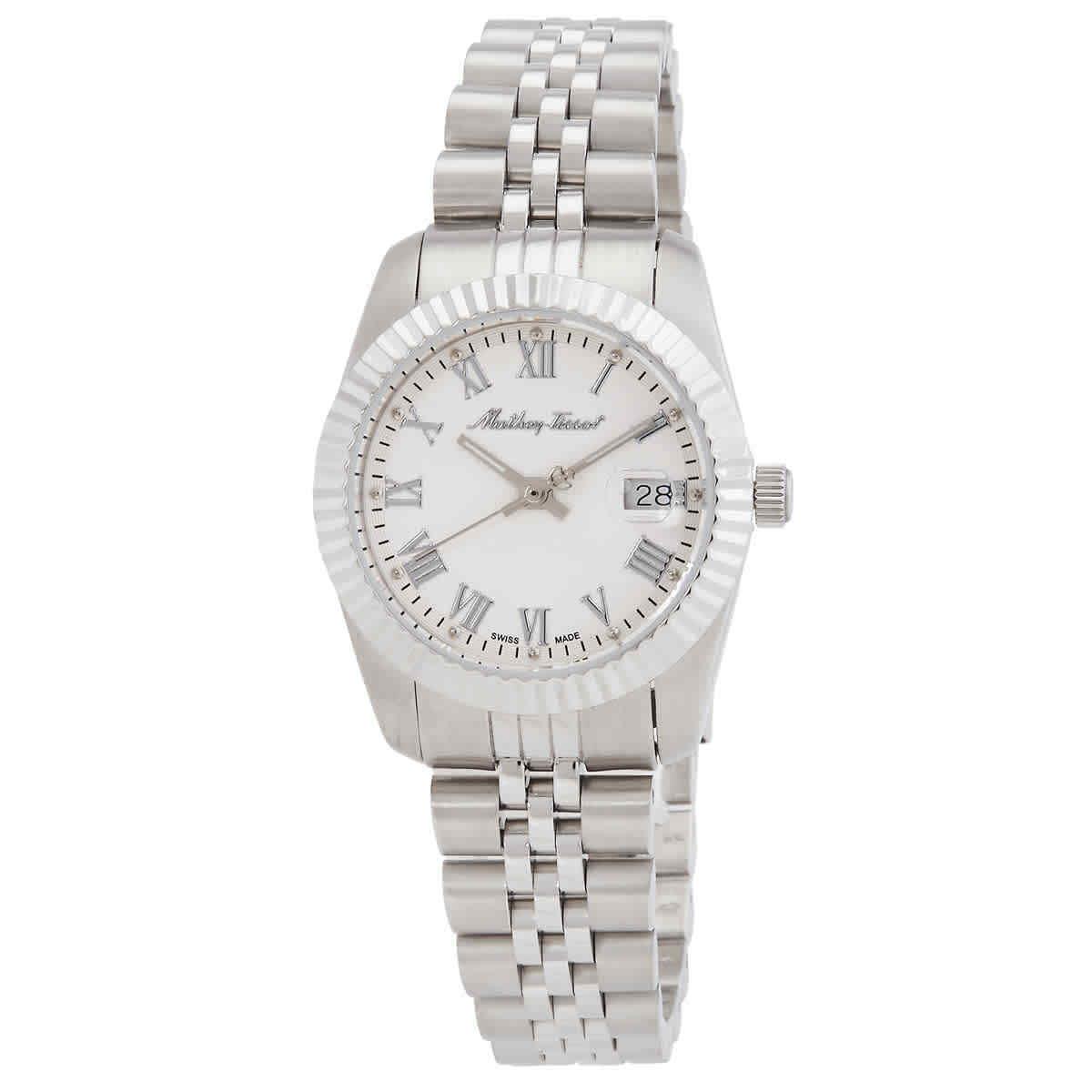 Mathey-tissot Mathy Iii Roman Quartz White Dial Ladies Watch D810ABR - Dial: White, Band: Silver-tone, Bezel: Silver-tone