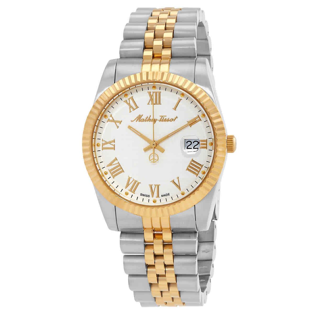 Mathey-tissot Mathy Iii Roman White Dial Unisex Watch H810BBR - Dial: White, Band: Two-tone (Silver-tone and Yellow Gold-tone), Bezel: Silver-tone