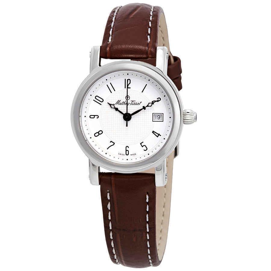 Mathey-tissot City White Dial Ladies Watch D31186AG - Dial: White, Band: Brown, Bezel: Silver-tone