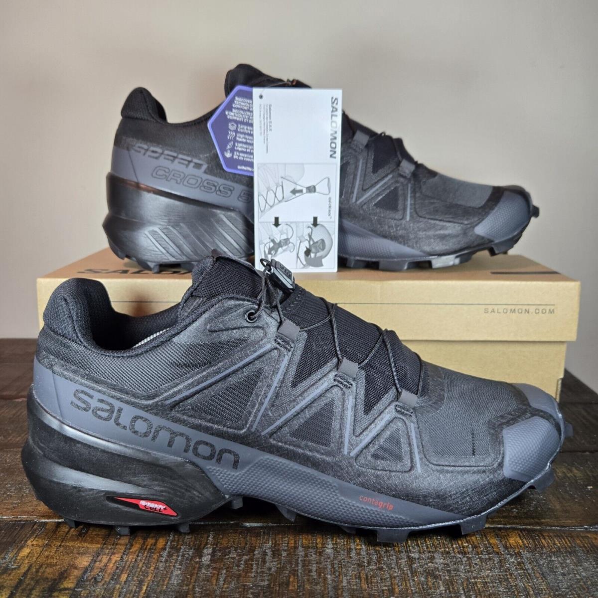 Salomon Speedcross 5 Mens Size 12.5 Trail Running Shoes Hiking Black Gray