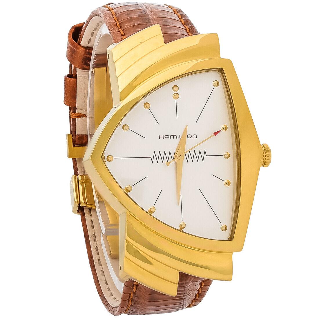 Hamilton Ventura Mens Gold Tone Brown Leather Quartz Watch H24301511