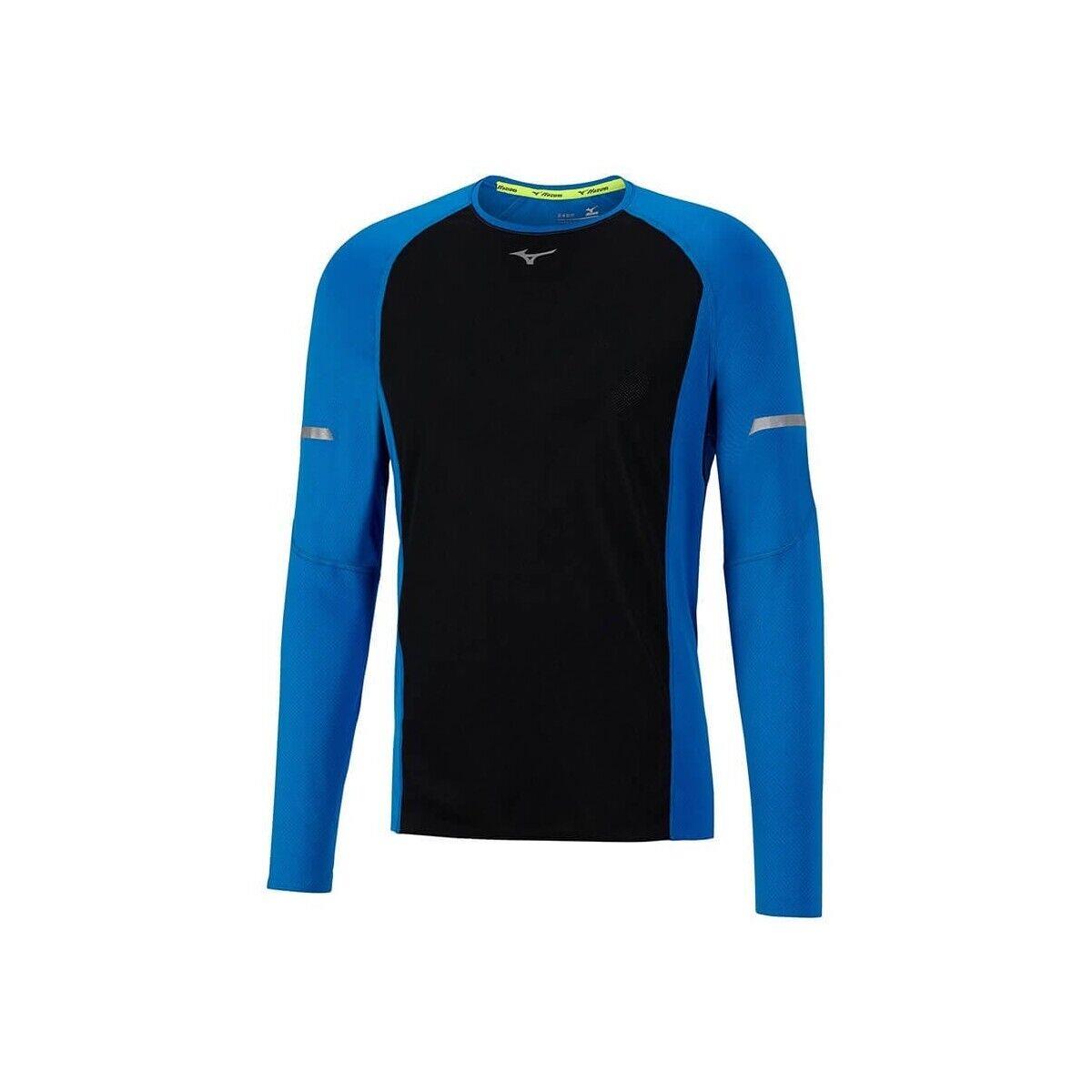 Mizuno Aero J2GA750109 Running Shirt Men`s Medium Blue Black Long Sleeve Tee