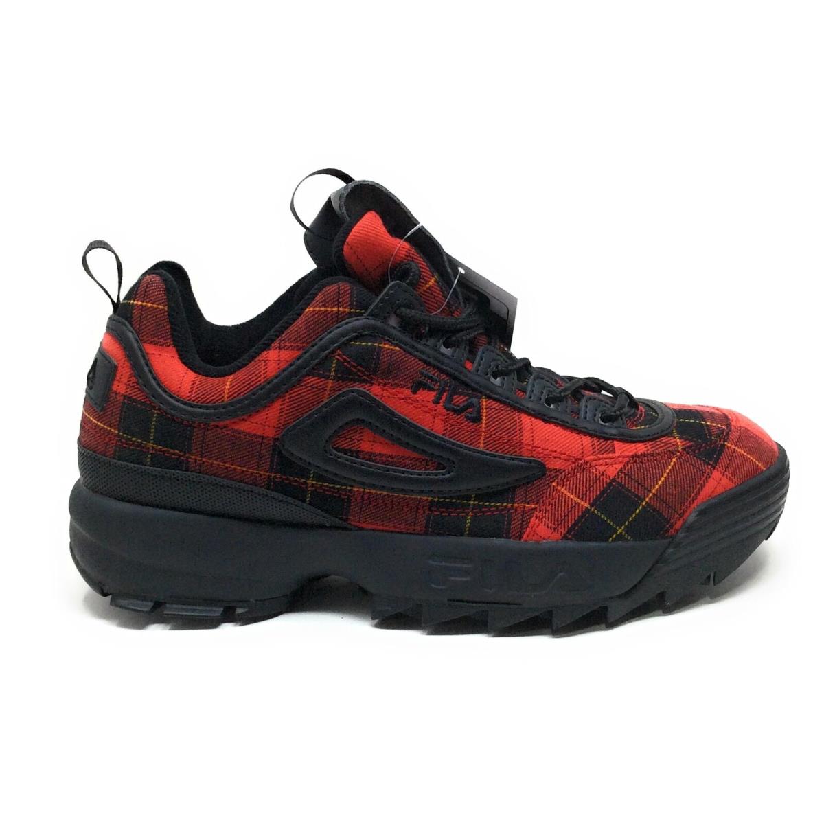 Fila Women`s Disruptor II Plaid Fitness Athletic Sneakers Red Black Size 6.5 - Black, Red