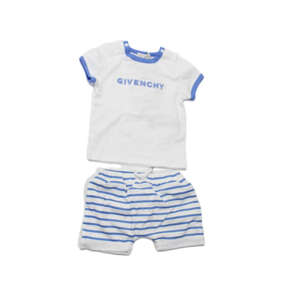 Givenchy Childrens Boys Tee Shirt Shorts Set White Blue Cotton Size 6 Months