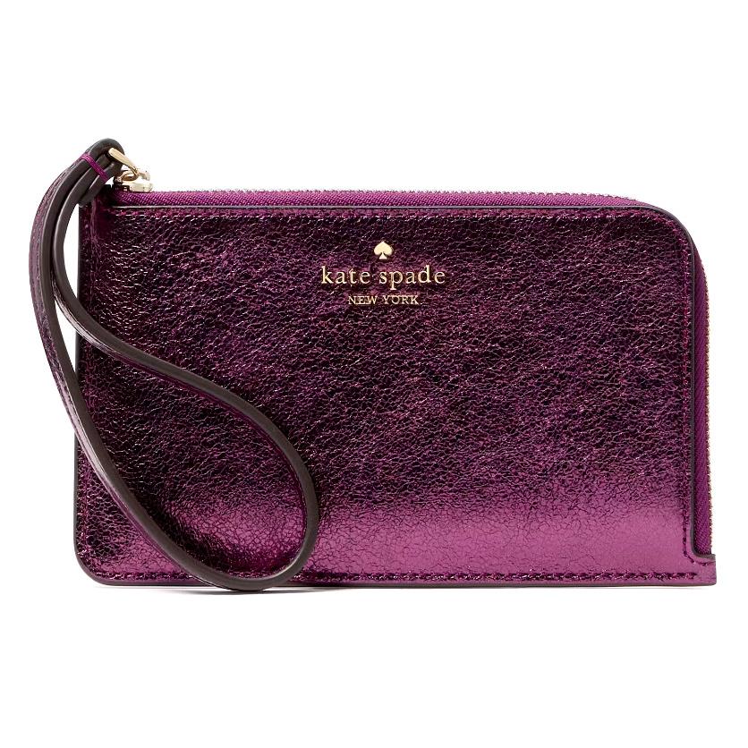 Kate Spade Lucy Small L-zip Wristlet-KJ031 Dark Raspberry Metallic Leather