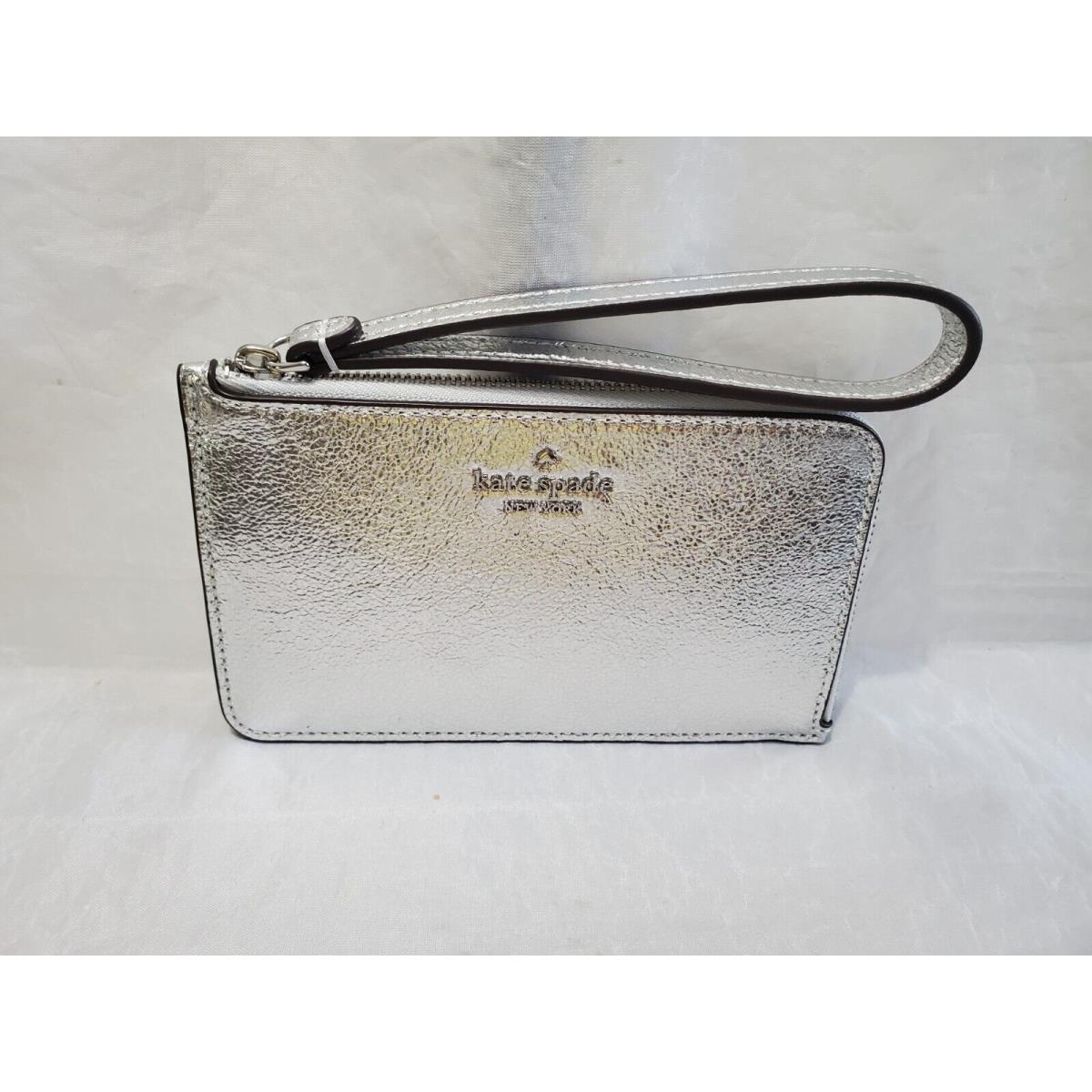 Kate Spade New York Lucy Silver Metallic Leather SM L-zip Wristlet KJ031