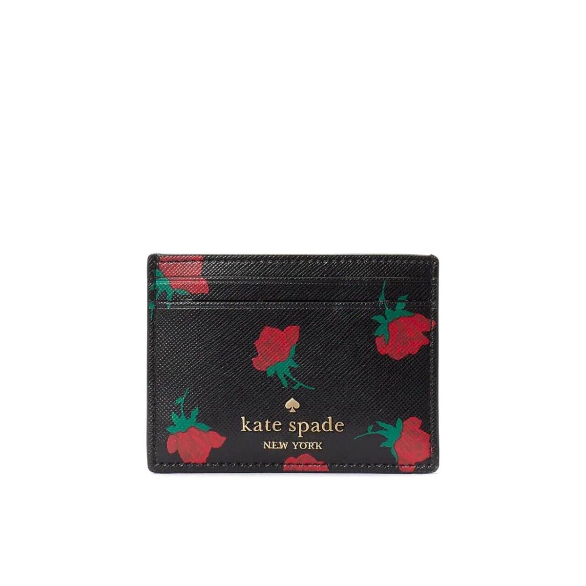 Kate Spade Madison Rose Toss Printed Small Slim Card Holder Black Multi KE995