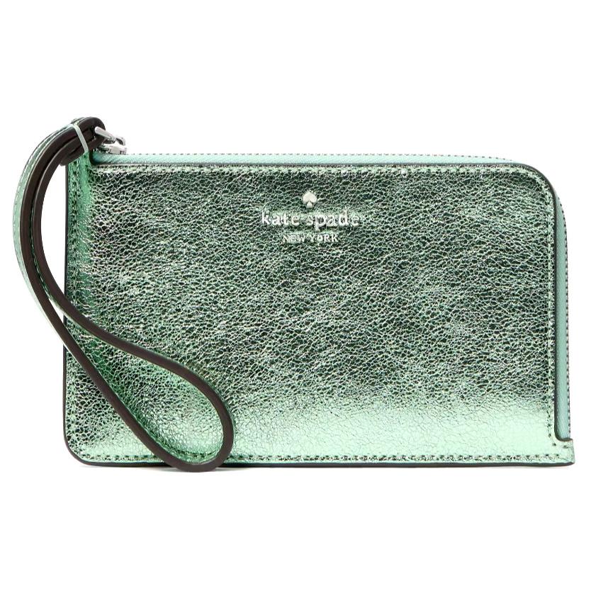 Kate Spade Lucy Small L-zip Wristlet-KJ031 Seawater Green Metallic Leather