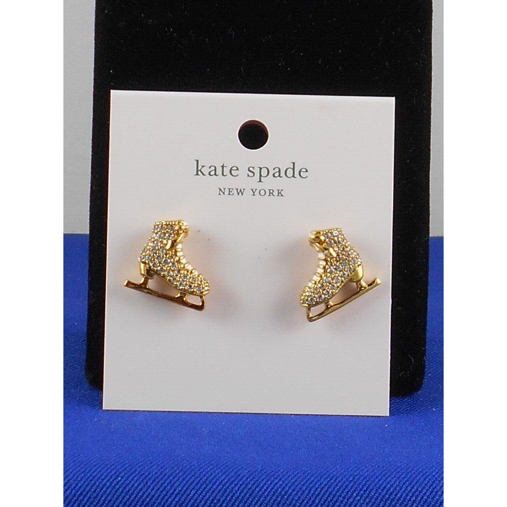 Kate Spade Gold Plated Snow Day Ice Skate Pave` Holiday Stud Earrings KA215