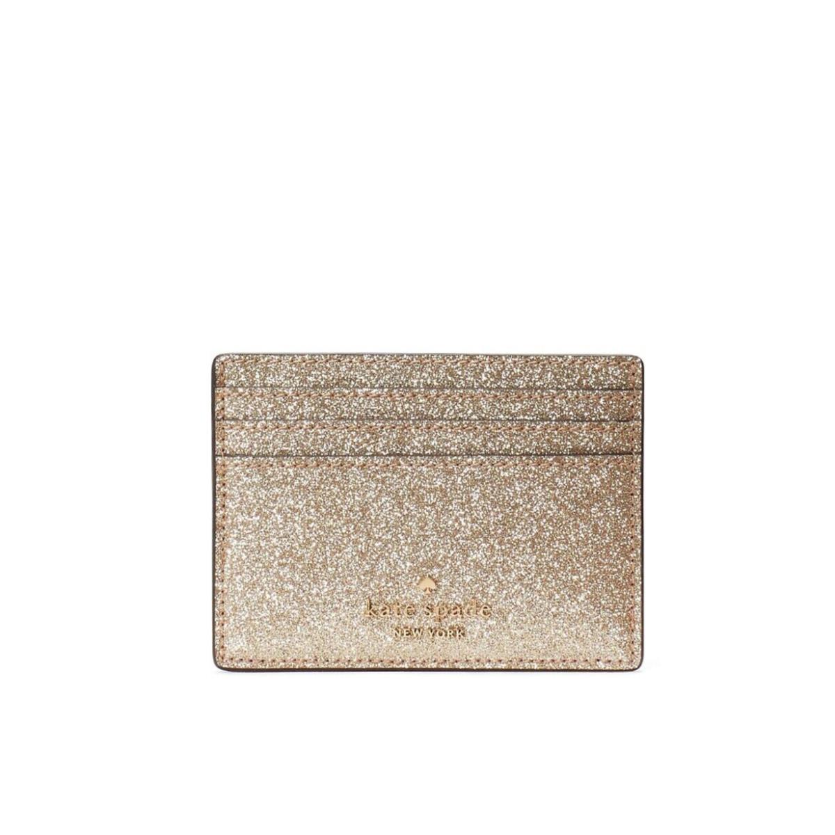 Kate Spade Glimmer Glitter Small Slim Card Case with Gift Box Gold KE448