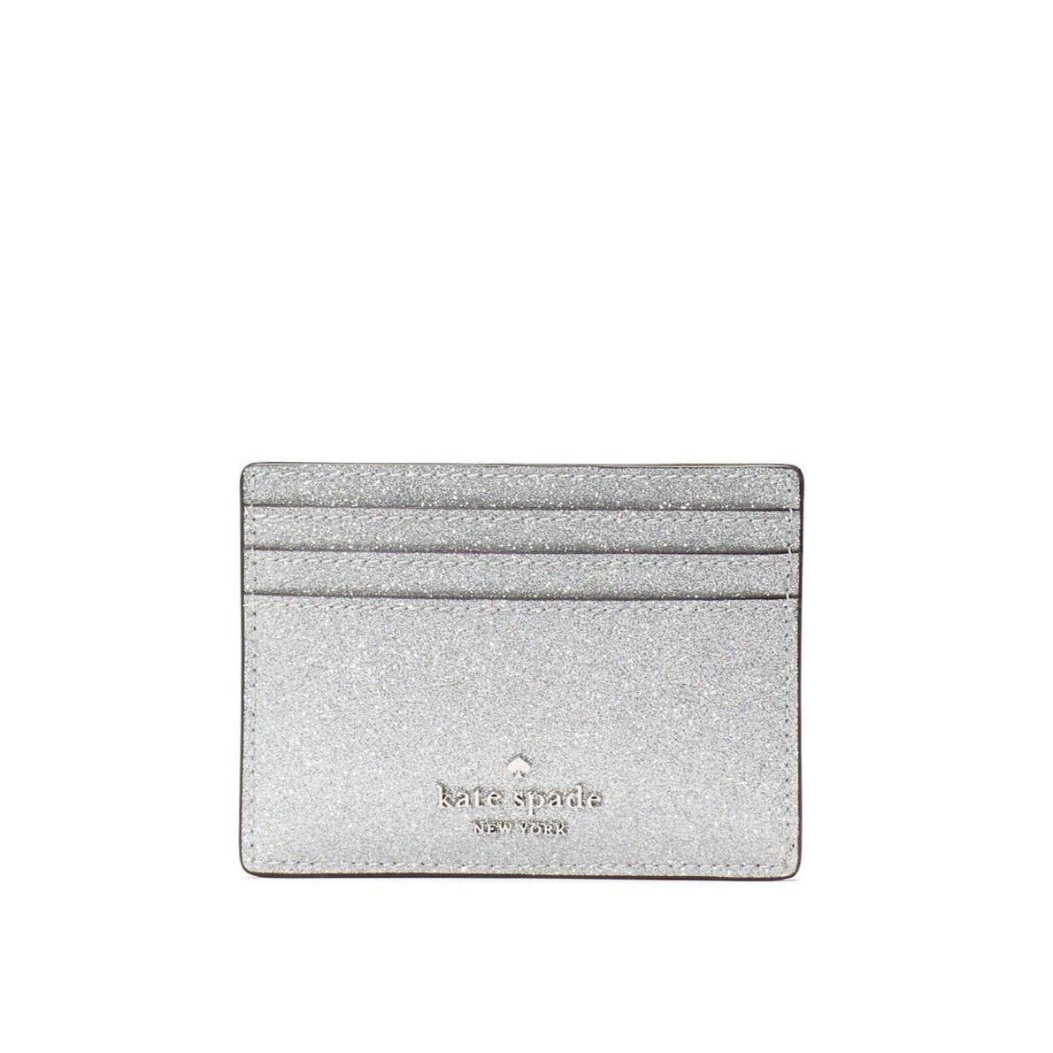 Kate Spade Glimmer Glitter Small Slim Card Case with Gift Box Lunar Light KE448