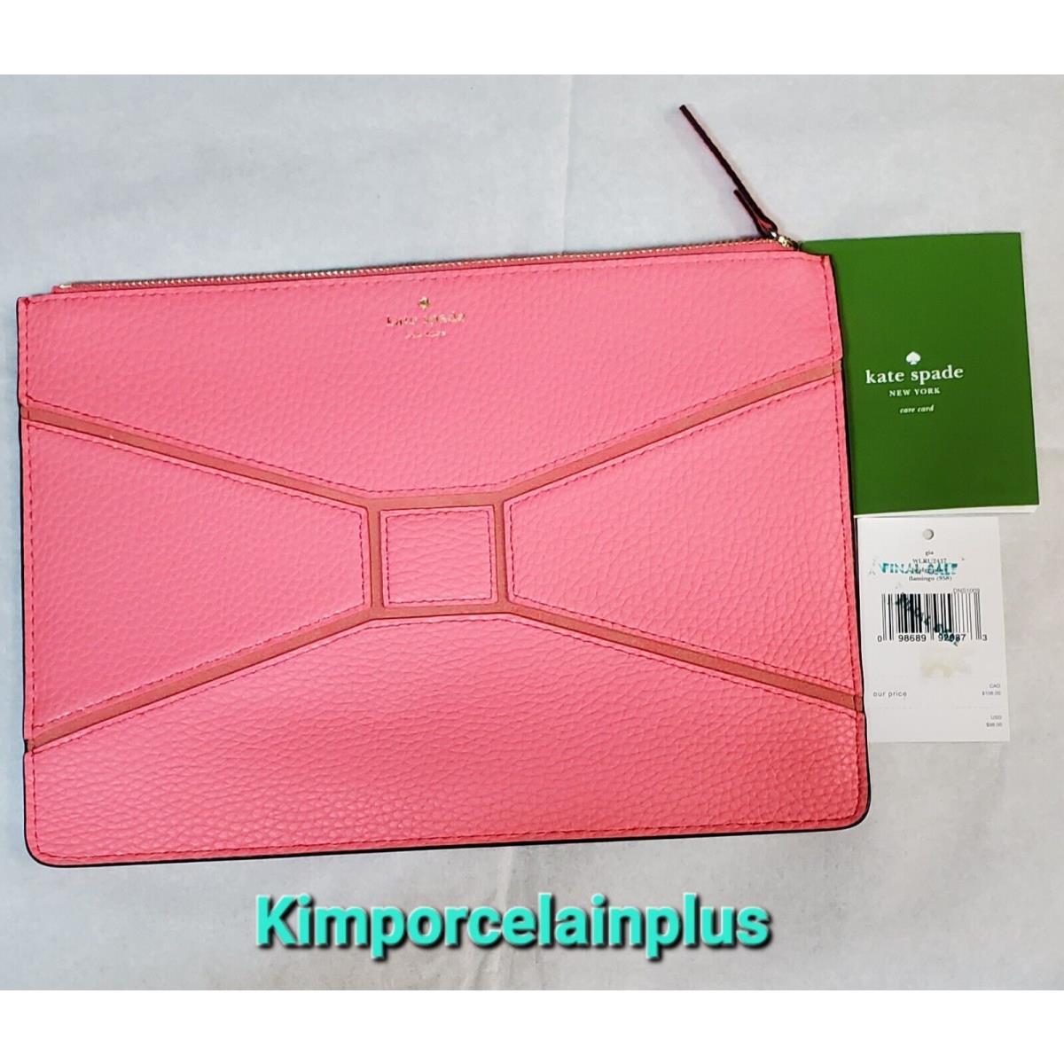 Kate Spade Gia Bridge Place Clutch Pouch Flamingo Pink Leather