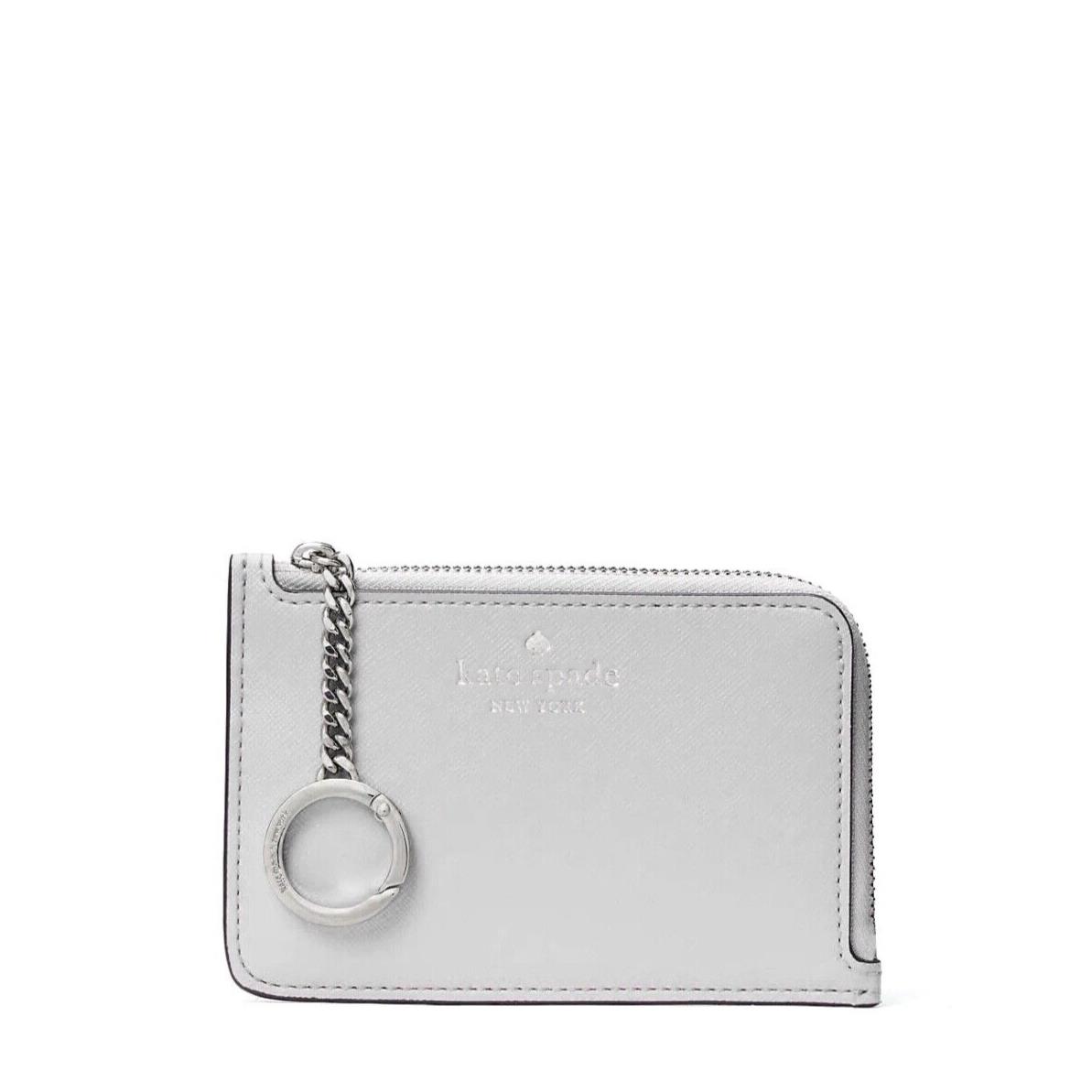 Kate Spade Schuyler Medium L Zip Card Holder with Key Ring Platinum Grey K9350