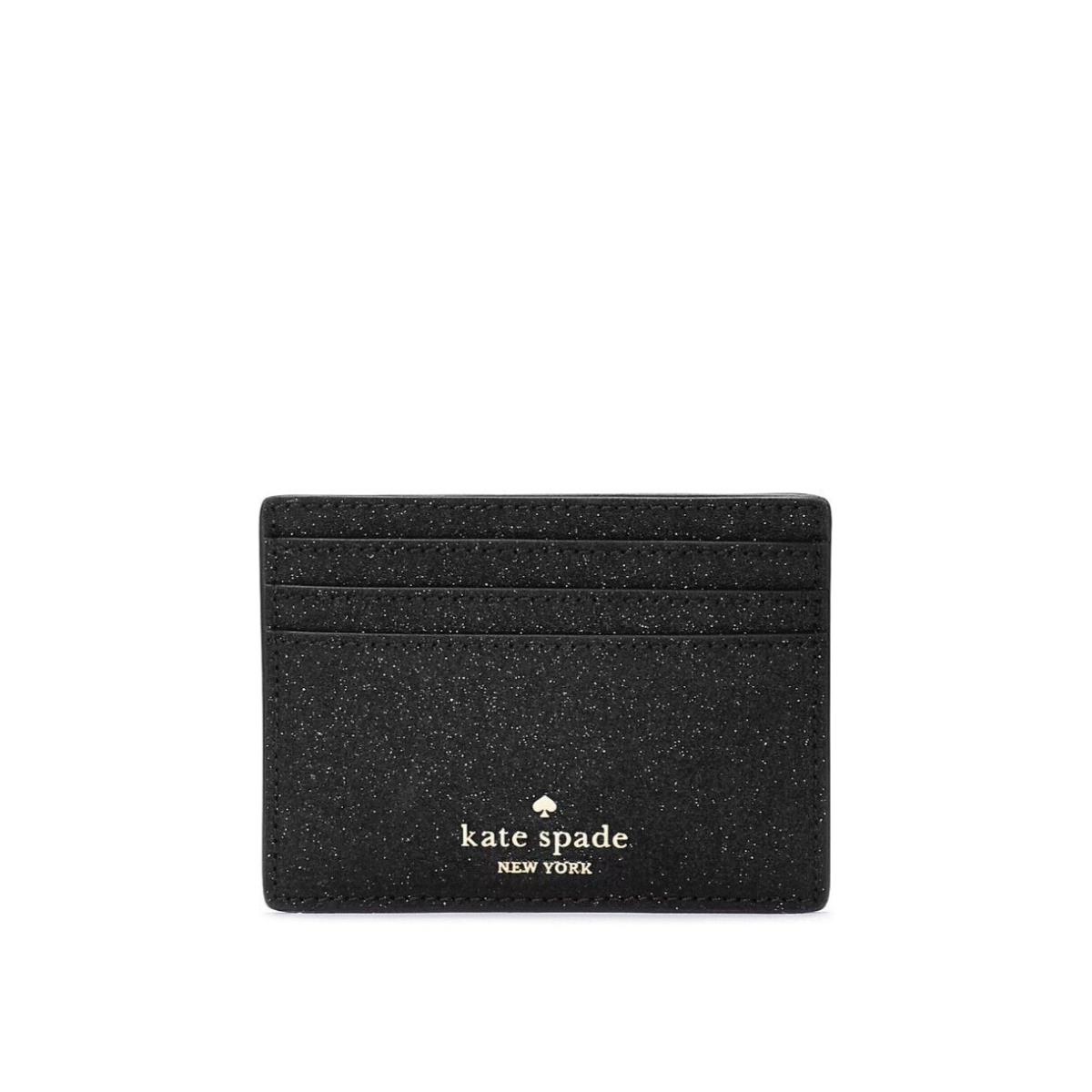 Kate Spade Glimmer Glitter Small Slim Card Case with Gift Box Black KE448