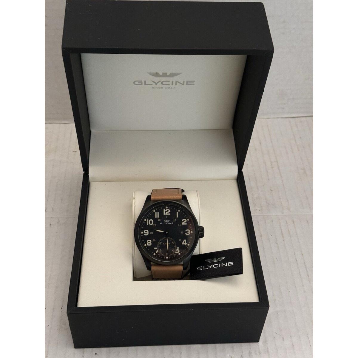 Glycine Kmu 48 Kriegs Marine Uhren Manual Wind Black Dial Watch 3906.99AT LB33