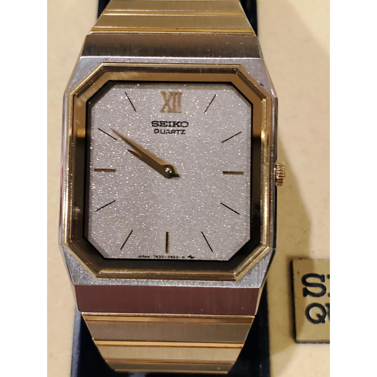 Vtg Seiko Watch Men Two Tone Silver Dial 26mm Rectangle Galaxy 7430-5359