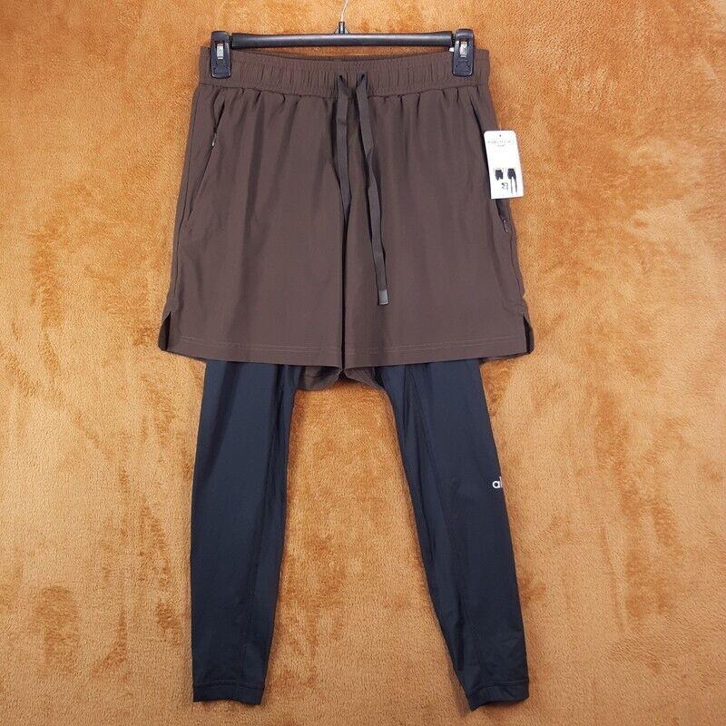 Alo Yoga Mens Small Brown Pull On Stability 2 in 1 Pant Legging Shorts