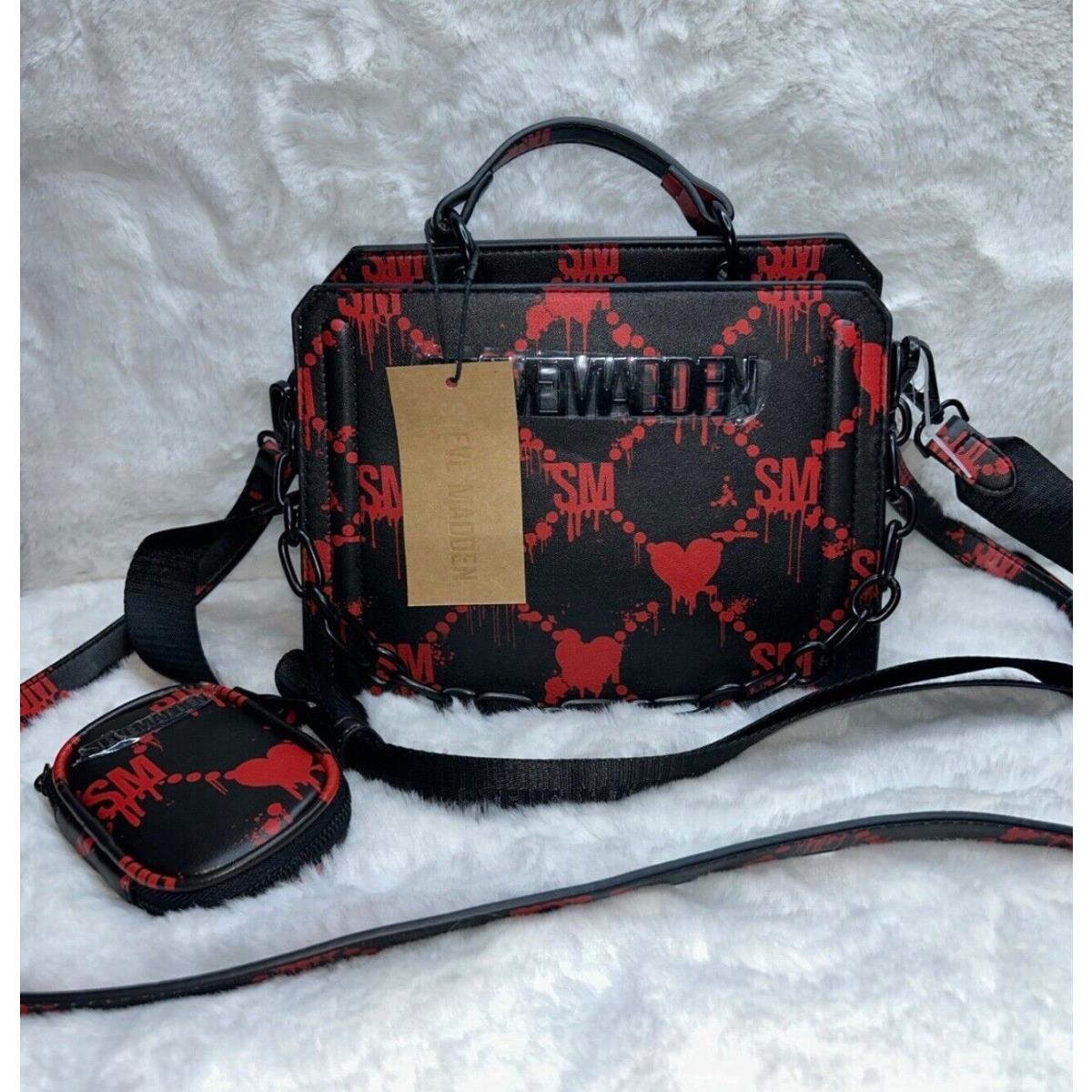 Steve Madden Bevelyn H Crossbody Bag/purse-black with Red Hearts/logo-halloween