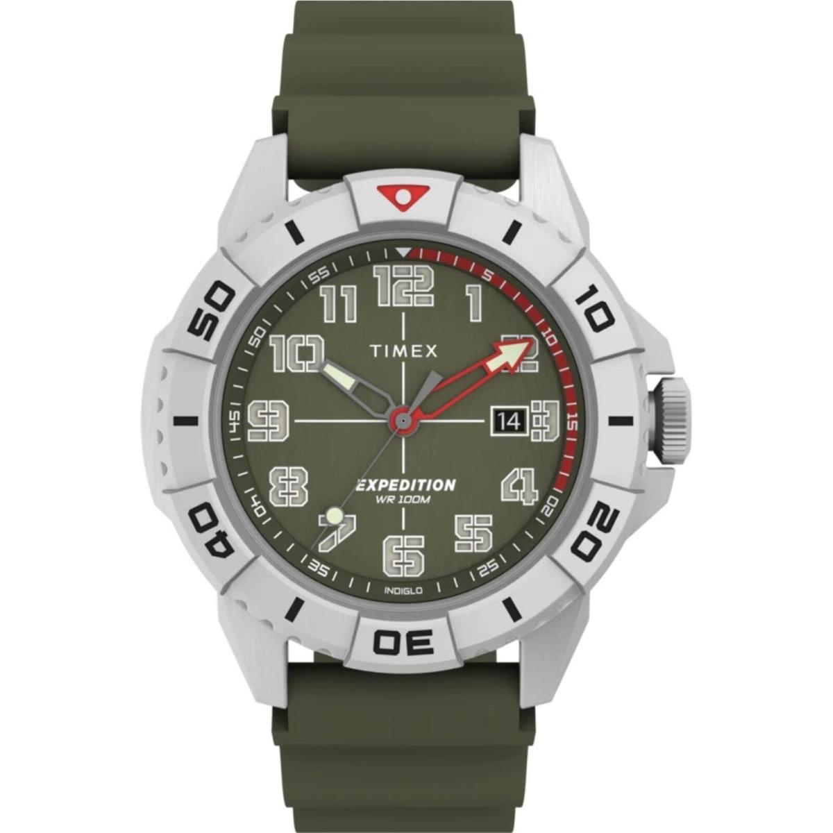 Timex Men`s Watch Expedition North Ridge Green Dial Silicone Strap TW2V40700JR - Dial: Green, Band: Green