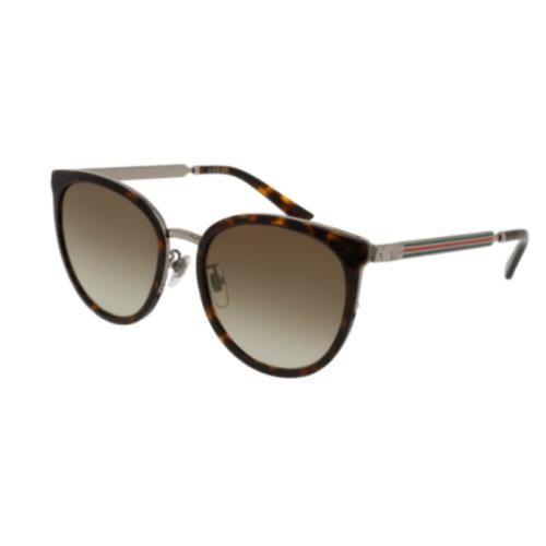 Gucci GG0077SK 003 Havana Silver/brown Gradient Round Women`s Sunglasses