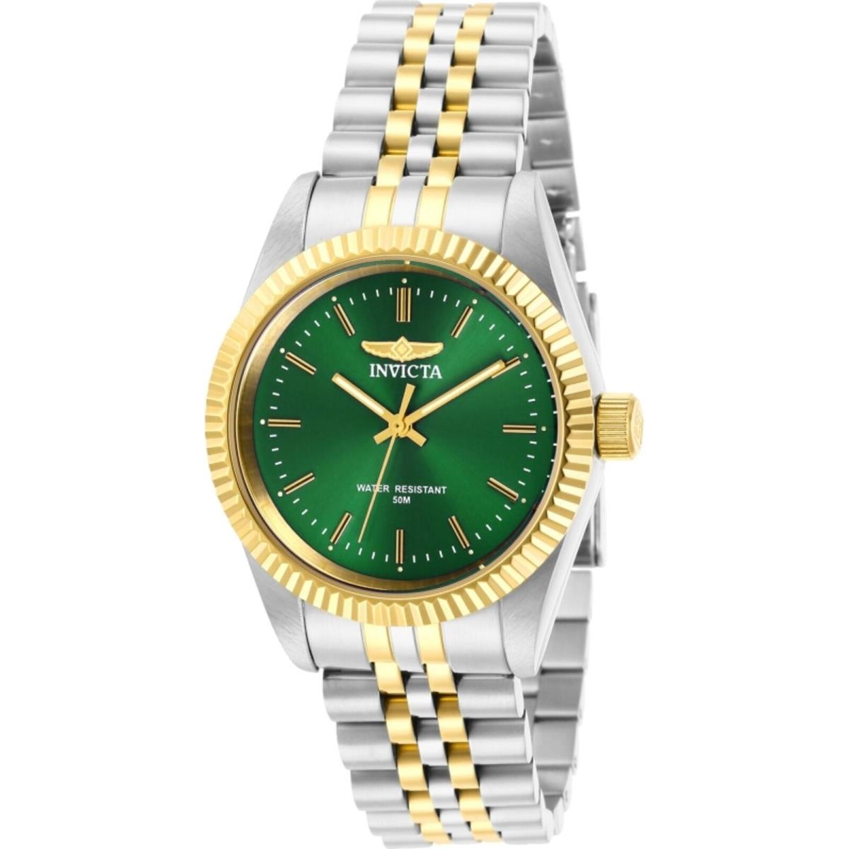 Invicta Women`s Watch Specialty Quartz Green Dial Two Tone Steel Bracelet 29402 - Dial: Green, Band: Silver, Yellow