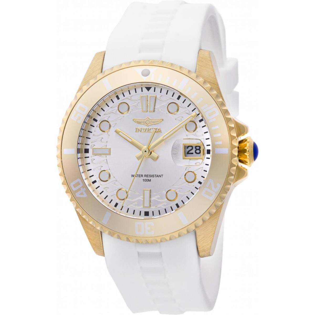 Invicta Women`s Watch Pro Diver Silver Tone Dial White Silicone Strap 46694