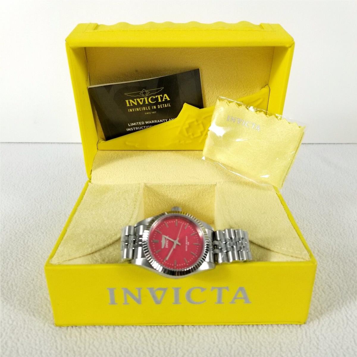 Invicta Quartz Working Wrist Watch Water Resistant Red Silver - Dial: Red, Silver, Band: Red, Silver, Bezel: Red, Silver