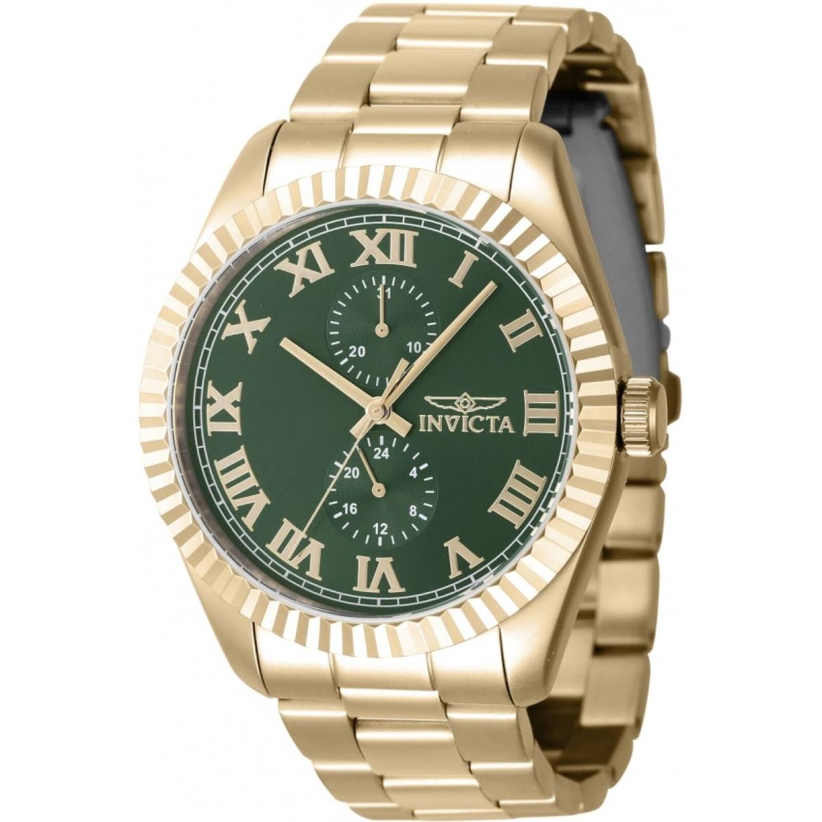 Invicta Men`s Watch Specialty Quartz Green Dial Yellow Gold Bracelet 47430