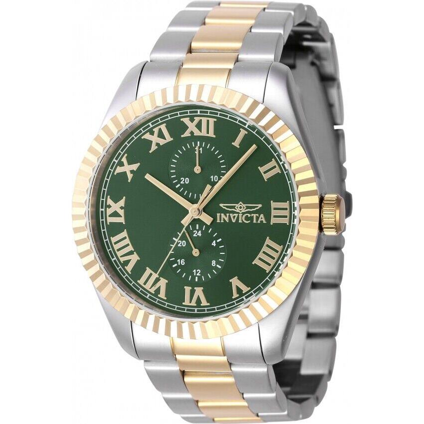 Invicta Men`s Watch Specialty Quartz Green Dial Yellow Gold Bezel Bracelet 47427