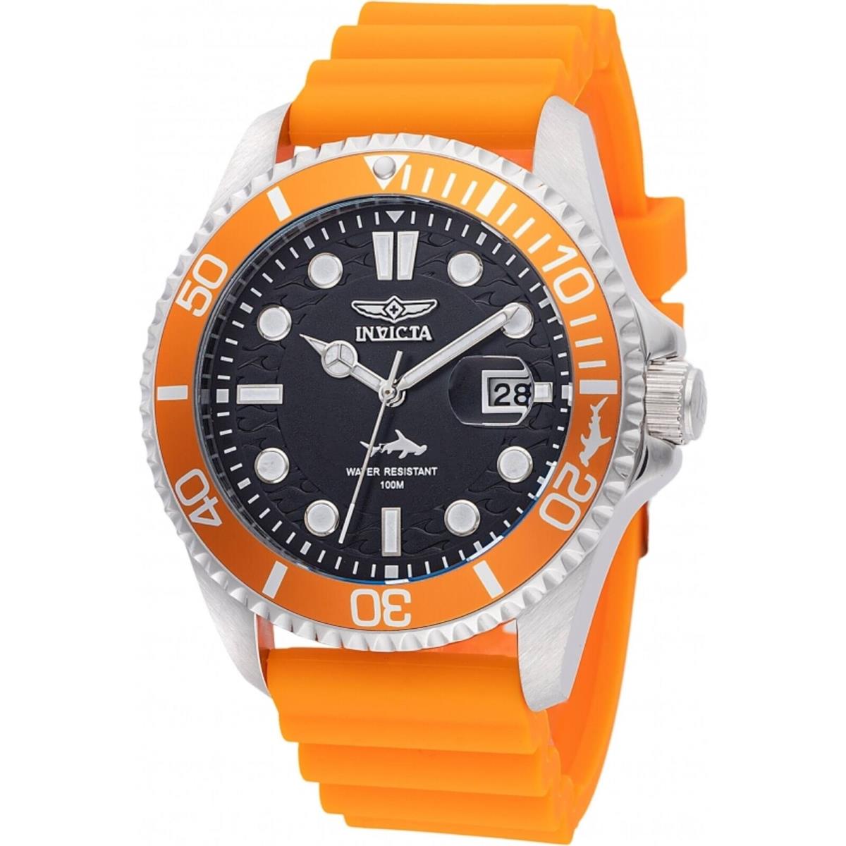 Invicta Men`s Watch Pro Diver Quartz Black Dial Orange Silicone Strap 47162