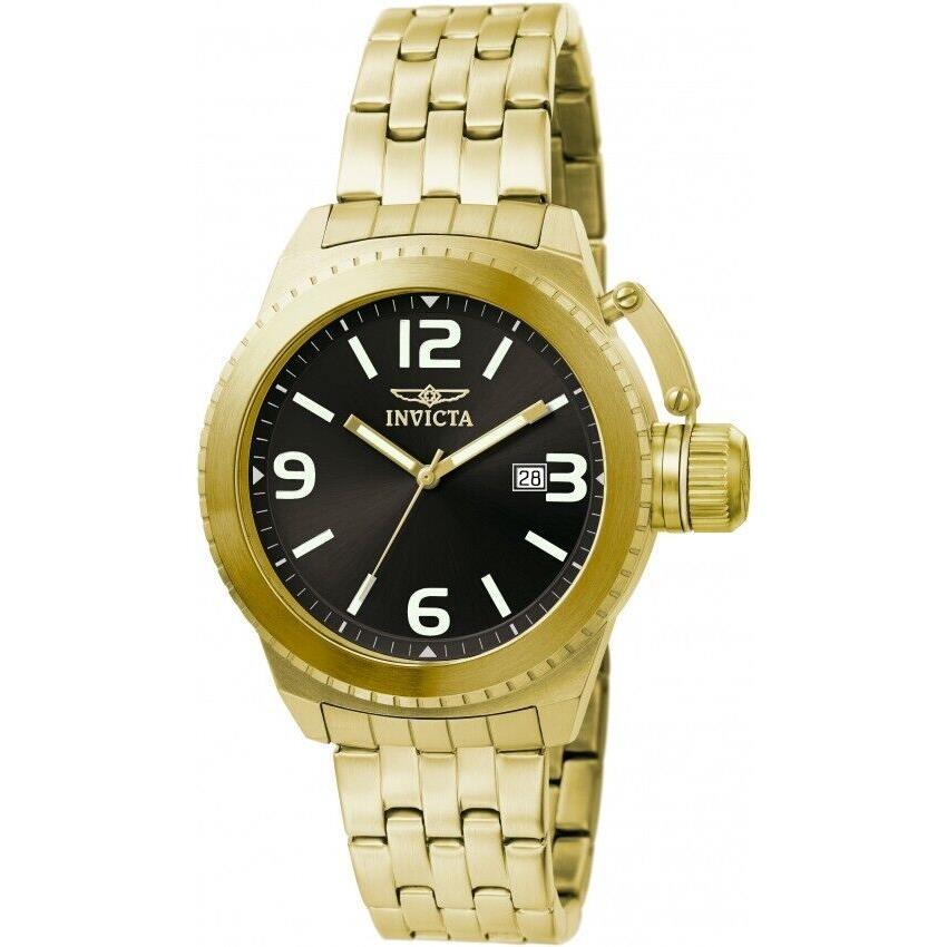 Invicta 0991 Men`s Gold Tone Black Dial Stainless Steel Date Quartz Watch