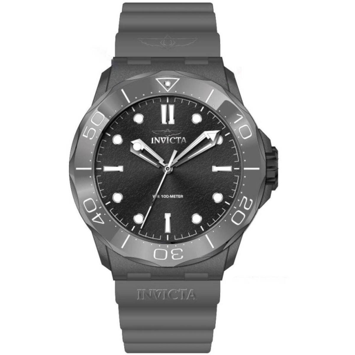 Invicta Men`s Watch Coalition Forces Quartz Black Dial Grey Silicone Strap 46391 - Dial: Black, Band: Grey