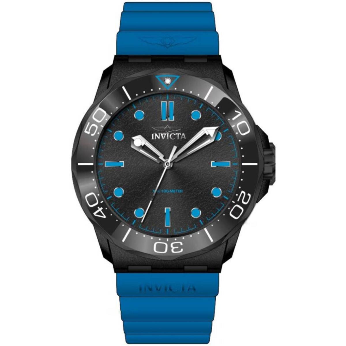 Invicta Men`s Watch Coalition Forces Quartz Black Dial Blue Silicone Strap 46396 - Dial: Black, Band: Blue