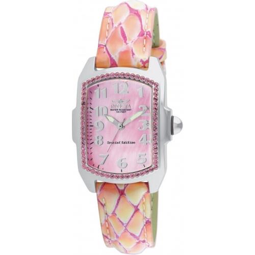 Invicta 10209 Women`s Lupah Leather Band Swiss Quartz 29mm Watch - Dial: Pink, Band: Pink, Bezel: Pink