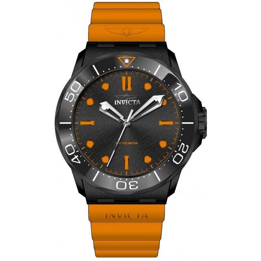 Invicta Men`s Coalition Forces Zager Excl 45mm Black Orange Silicone Watch 46395 - Dial: Black, Band: Orange, Bezel: Black