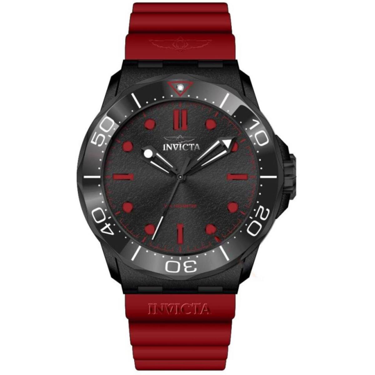 Invicta Men`s Watch Coalition Forces Quartz Black Dial Red Silicone Strap 46393 - Dial: Black, Band: Red