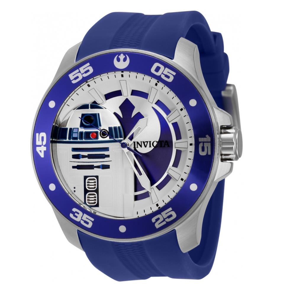 Invicta Star Wars R2-D2 Men`s 50mm Limited Edition Silicone Quartz Watch 43059 - Dial: Blue, Multicolor, Silver, White, Band: Blue, Bezel: Blue, Silver