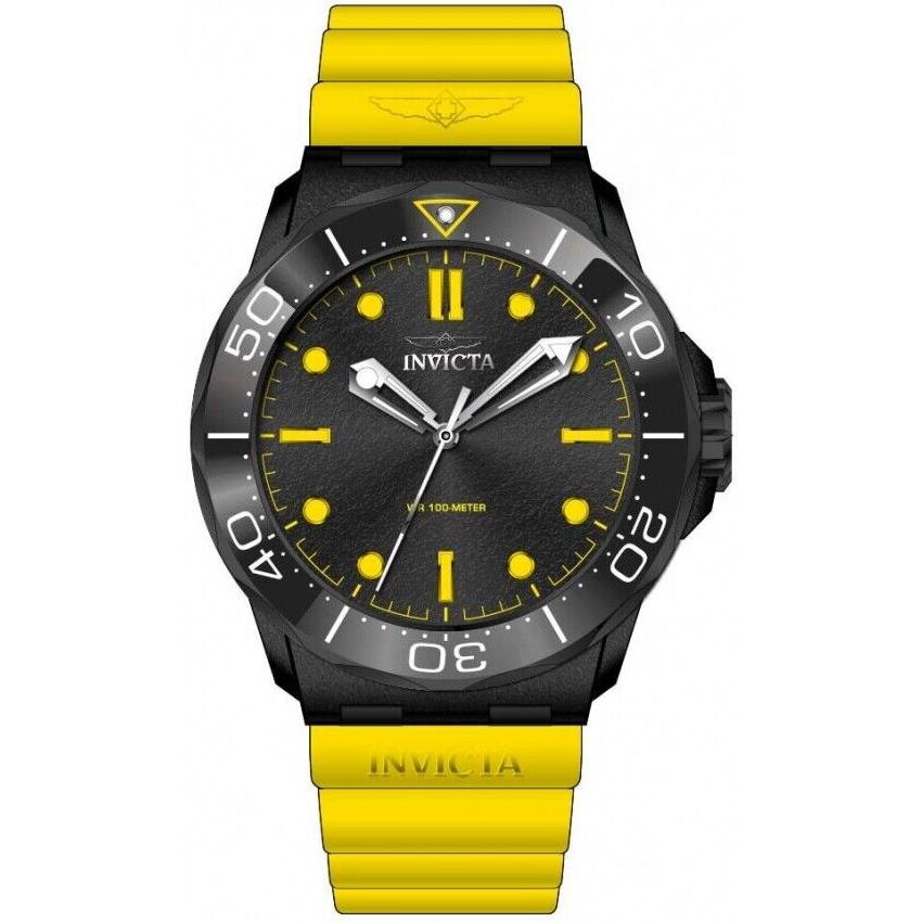 Invicta Men`s Coalition Forces Zager Excl 45mm Black Yellow Silicone Watch 46394 - Dial: Black, Band: Yellow, Bezel: Black