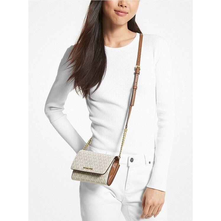 Michael Kors Jet Set Vanilla Logo Smartphone Small Crossbody Clutch Wallet Purse